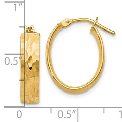 10K Gold Polished Diamond-Cut Oval Hoop Earrings with Hinged Closure
