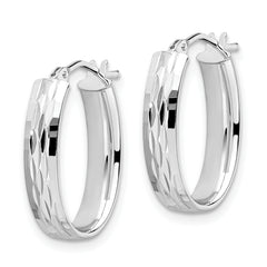 10K White Gold Diamond-Cut Hoop Earrings with Polished Rhodium Finish