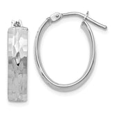 10K White Gold Polished and D/C Oval Hinged Hoop Earrings