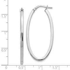 10K White Gold Oval Hoop Earrings with Polished Rhodium Finish, 41mm