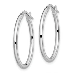 10K White Gold Polished Oval Hoop Earrings with Hinged Closure, 26mm