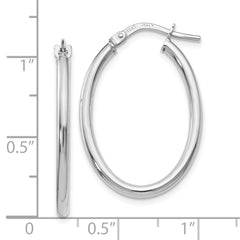 10K White Gold Polished Oval Hoop Earrings with Hinged Closure, 26mm