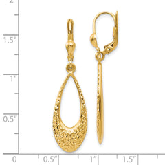 10K Gold Drop Earrings with Polished Finish & Diamond-Cut Leverback Design