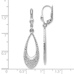 10K White Gold Diamond-Cut Leverback Dangle Earrings with Polished Finish