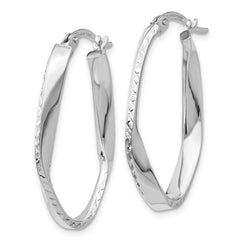 10K White Gold Diamond-Cut Polished Oval Hoop Earrings with Rhodium Finish