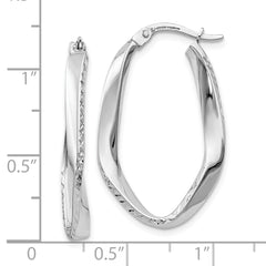 10K White Gold Diamond-Cut Polished Oval Hoop Earrings with Rhodium Finish