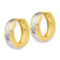 10K Yellow Gold Rhodium-Plated Diamond-Cut Hoop Earrings with Hinged Closure