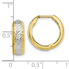 10K Yellow Gold Rhodium-Plated Diamond-Cut Hoop Earrings with Hinged Closure