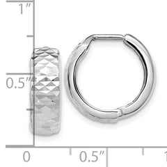 10K White Gold Diamond-Cut Hoop Earrings with Polished Finish and Hinged Closure
