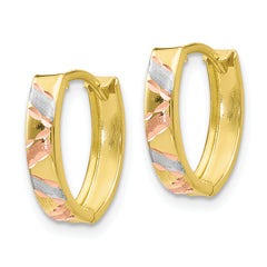 10K Two-Tone Gold Rhodium Huggie Hoop Earrings with Polished Satin Finish