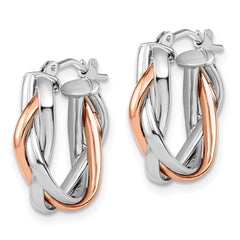 10K White Gold Rose-Tone Twisted Hoop Earrings with Polished Finish