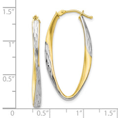 10K Gold White Rhodium-Plated Diamond-Cut Hoop Earrings Elegant Hollow Design
