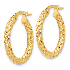 10K Gold Polished Hollow Hoop Earrings with Textured Finish 23mm