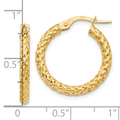 10K Gold Polished Hollow Hoop Earrings with Textured Finish 23mm