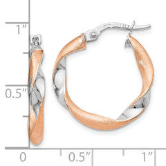 10K White Gold Rose-Tone Twisted Hoop Earrings with Polished Finish
