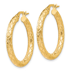 10K Gold Polished and Textured Women's Hoop Earrings with Hinged Closure