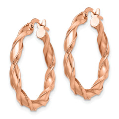 10K Rose Gold Twisted Hoop Earrings with Polished Finish Elegant Style