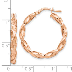 10K Rose Gold Twisted Hoop Earrings with Polished Finish Elegant Style