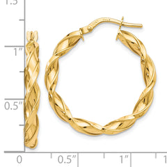 10K Gold Twisted Hoop Earrings with Polished Finish and Lifetime Guarantee