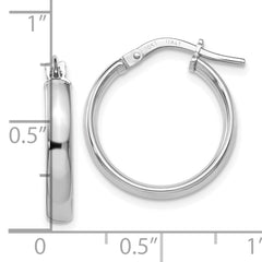 10K White Gold Polished Hoop Earrings with Rhodium Finish and Lifetime Guarantee