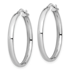 10K White Gold Polished Hoop Earrings with Rhodium Finish and Lifetime Guarantee