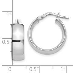 10K White Gold Polished Hoop Earrings with Rhodium Finish, Hollow Design