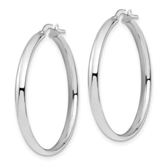 10K White Gold Polished Hoop Earrings with Rhodium Finish, Hollow Design