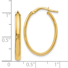 10K Gold Polished Oval Hoop Earrings with Hollow Tubing Design
