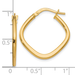 10K Gold Polished Square Hoop Earrings with Hollow Design, 24mm Length