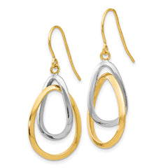 10K Two-Tone Gold Dangle Earrings with Polished Finish and Rhodium Trim