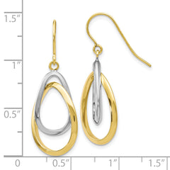 10K Two-Tone Gold Dangle Earrings with Polished Finish and Rhodium Trim