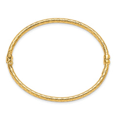 10K Yellow Gold Hinged Bangle with Polished Textured Finish and Safety Clasp