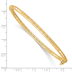 10K Yellow Gold Hinged Bangle with Polished Textured Finish and Safety Clasp