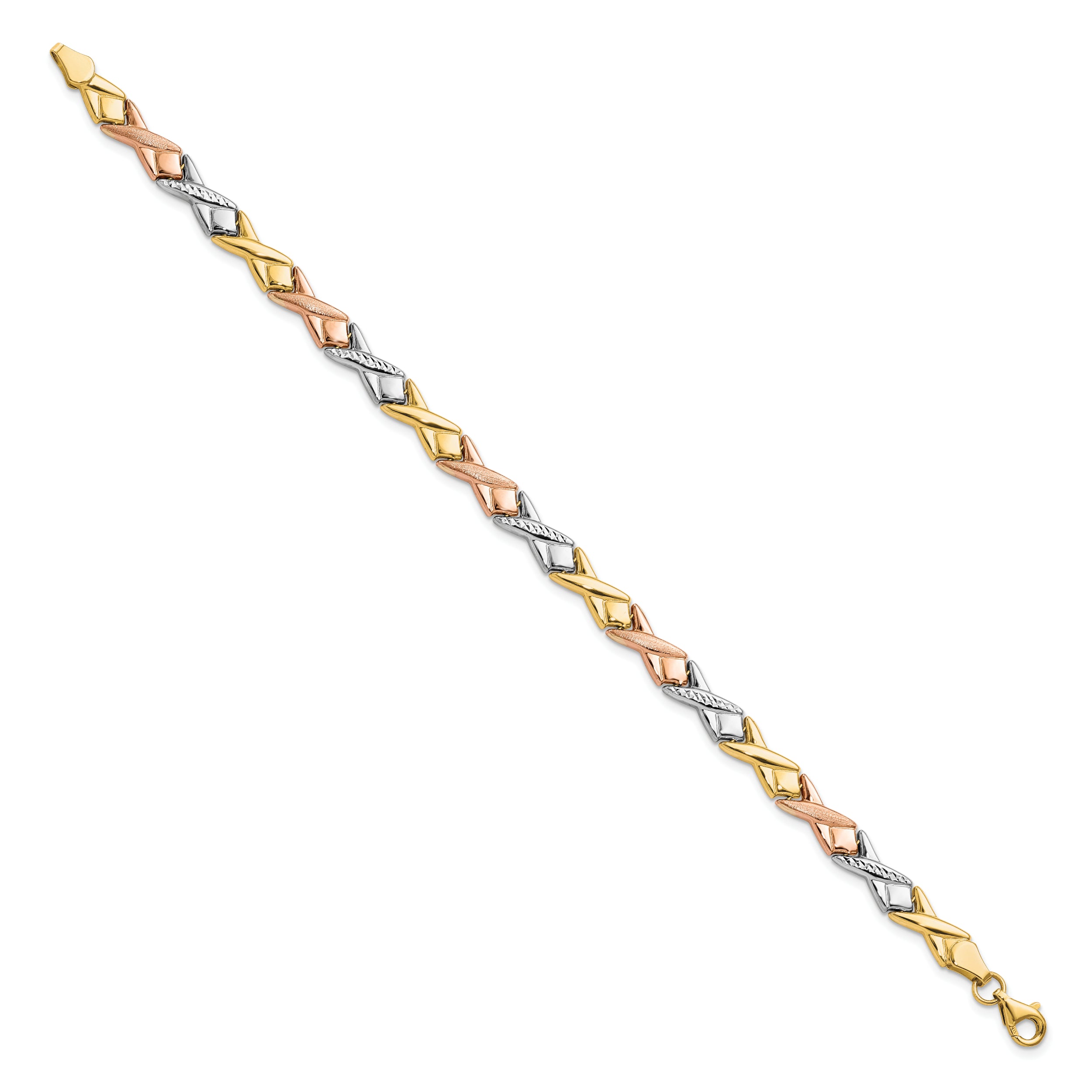 10k Tri-color Polished / Brushed and Diamond-cut  Bracelet