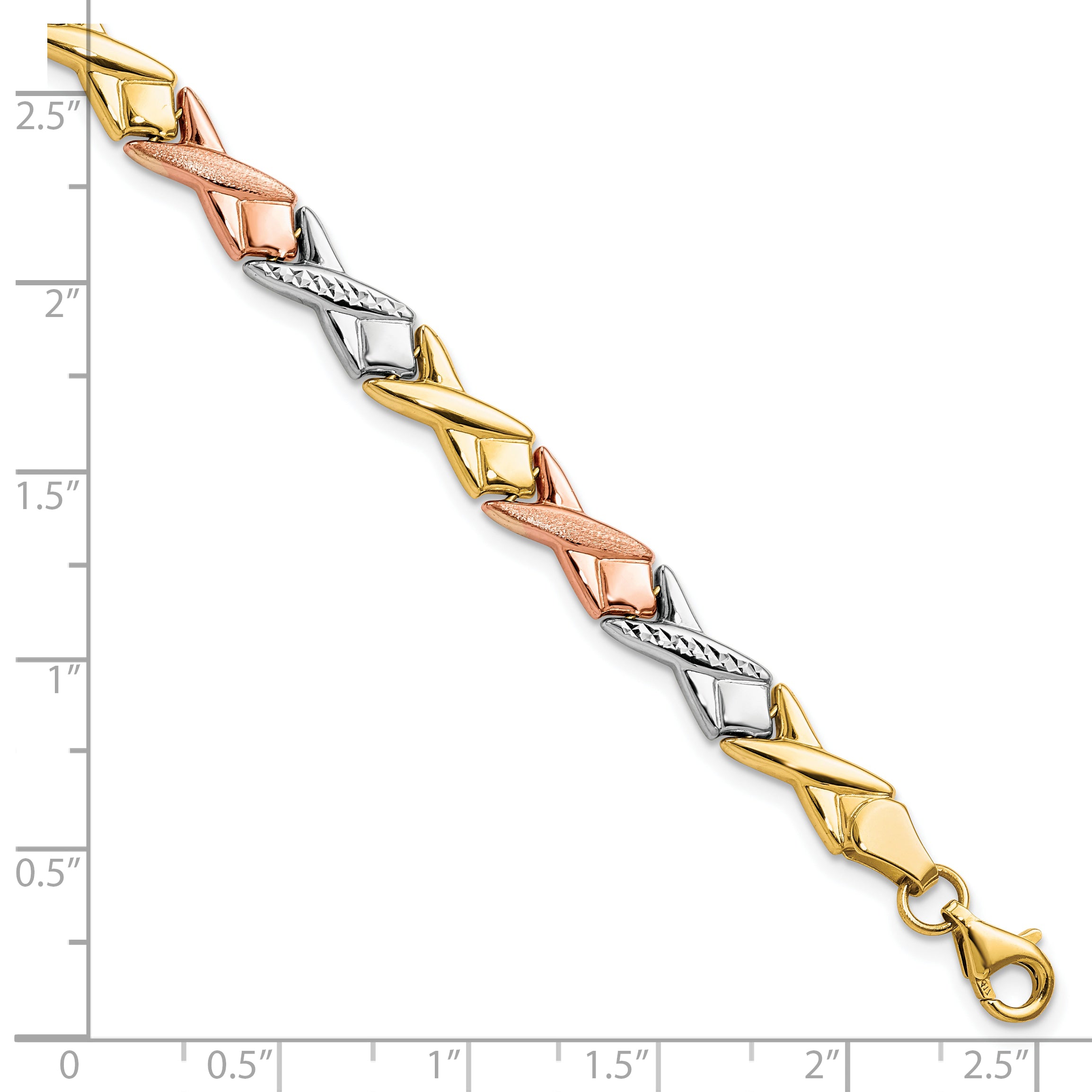 10k Tri-color Polished / Brushed and Diamond-cut  Bracelet