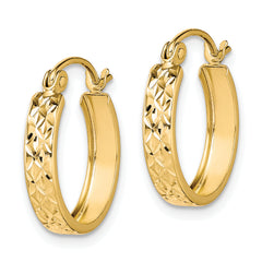 10K Yellow Gold Diamond-Cut Square Tube Hoop Earrings Polished Finish