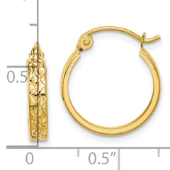 10K Yellow Gold Diamond-Cut Square Tube Hoop Earrings Polished Finish