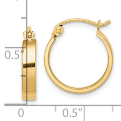 10K Gold Polished Square Tube Hoop Earrings for Women 15mm
