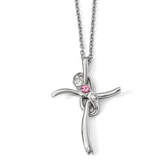 10k White Gold Survivor Clear/Pink Swarovski Topaz Grace Cross Necklace