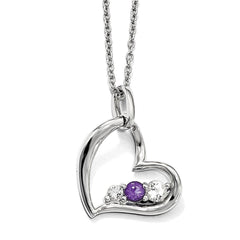 10K White Gold Survivor Clear/Purple Swarovski Topaz Heart of Strength Necklace