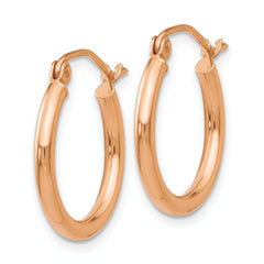 10K Gold Polished Hoop Earrings with Wire Clasp 2mm Tube Design