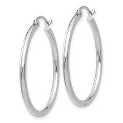 10K White Gold Polished Hoop Earrings 2mm Tubed Elegant Design