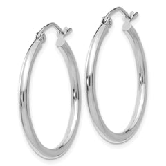 10K White Gold Polished 2mm Hoop Earrings with Rhodium Finish