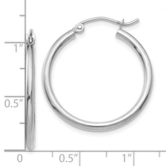 10K White Gold Polished 2mm Hoop Earrings with Rhodium Finish