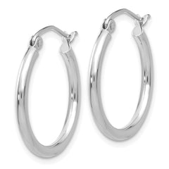 10K White Gold Polished Hoop Earrings with Rhodium Plating 2mm Tube Elegant Design