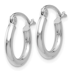 10K White Gold Polished Hoop Earrings with Rhodium Finish 2mm Elegant Style