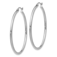 10K White Gold 2mm Polished Hoop Earrings with Rhodium Finish for Women