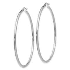 10K White Gold Polished Hoop Earrings 2mm Sleek Rhodium-Plated Design