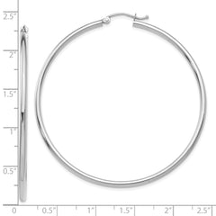 10K White Gold Polished Hoop Earrings 2mm Sleek Rhodium-Plated Design