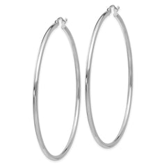10K White Gold Polished Hoop Earrings with Rhodium Finish 2mm Tube